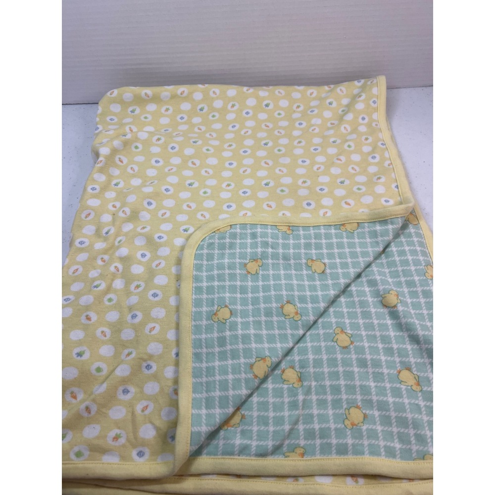 Vintage Gymboree Reversible Baby Blanket Yellow Polka Dot Green Duckling Cotton